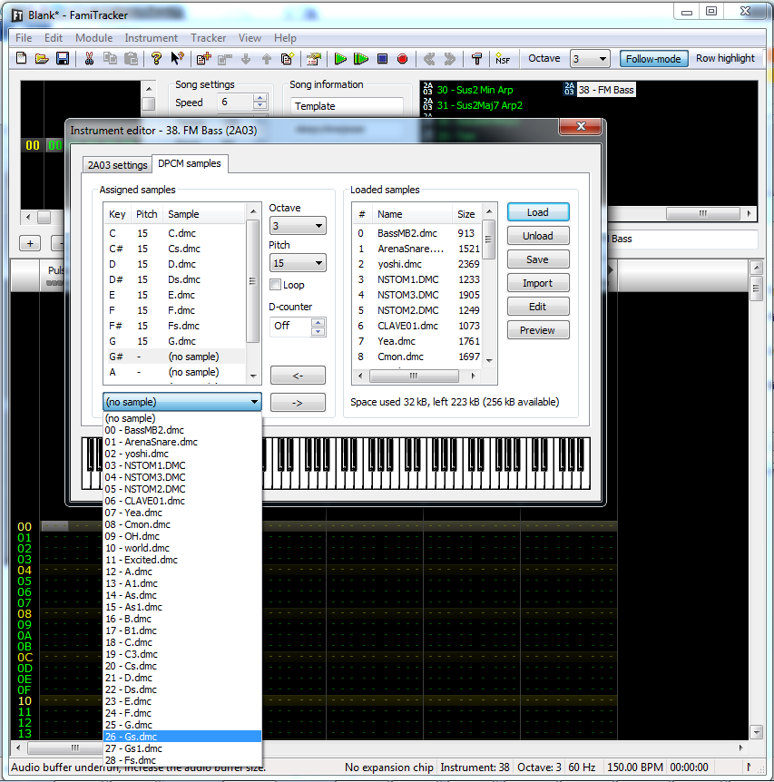 Click Load, then pick an octave and note and select the loaded DMC file from the drop down.